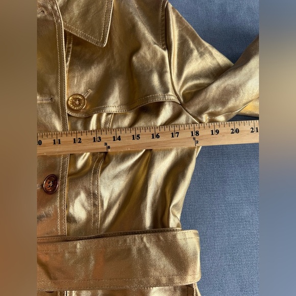 Ralph Lauren Metallic Gold Double Breasted Belted Twill Trench Coat Womens SZ MP - Picture 8 of 9
